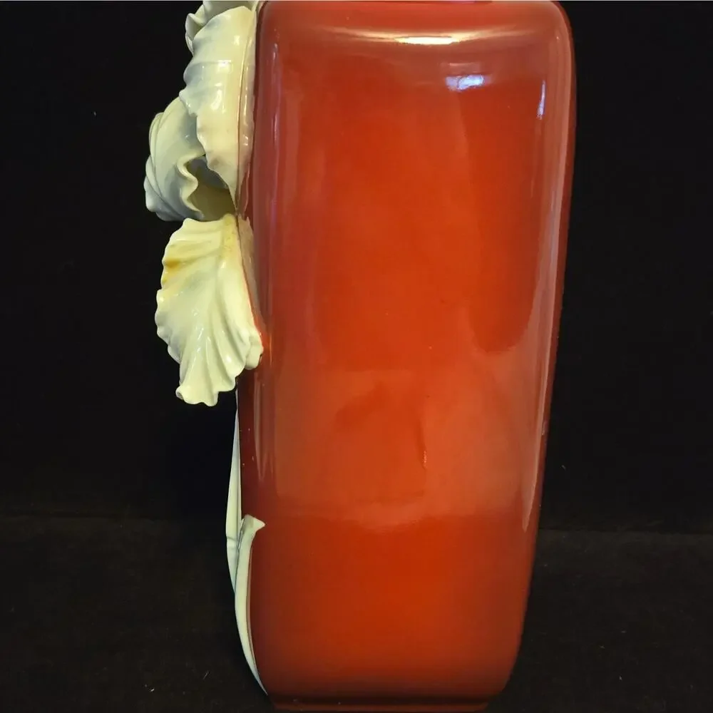 Franz 3D Iris Vase 12” Ox Blood Red FZ00559 Porcelain Art Nouveau Style